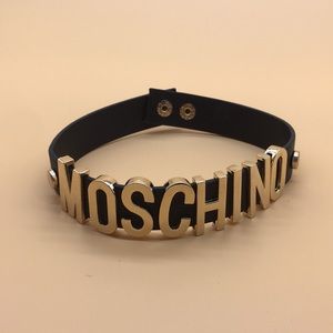 Moschino Black Gold Logo Choker Necklace